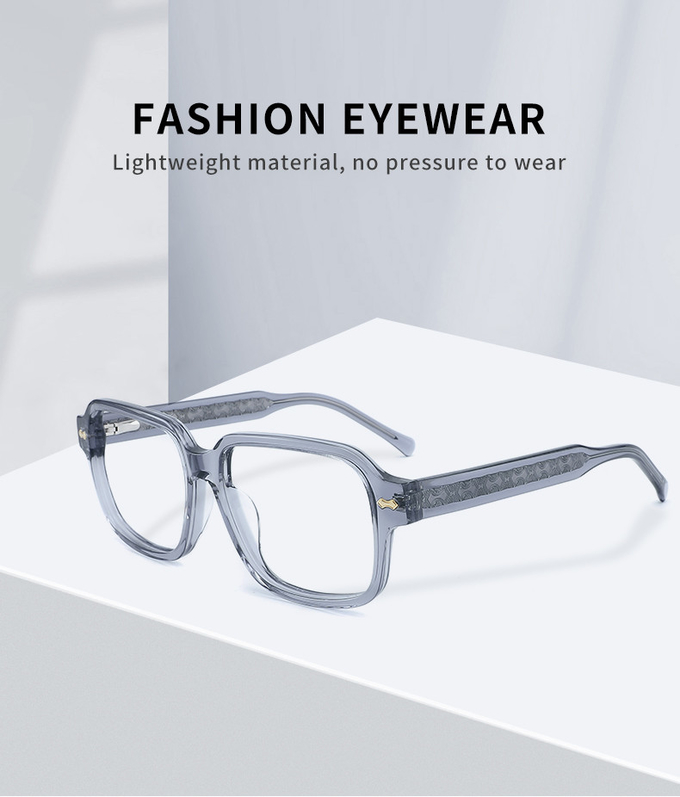CNC Milling Square Acetate Material Glasses Gray Clear Lens Thick