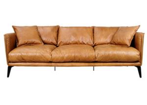 China L210cm Full Grain Metal Leg Vintage Tan Leather Sofas With Eiderdown Cushion wholesale
