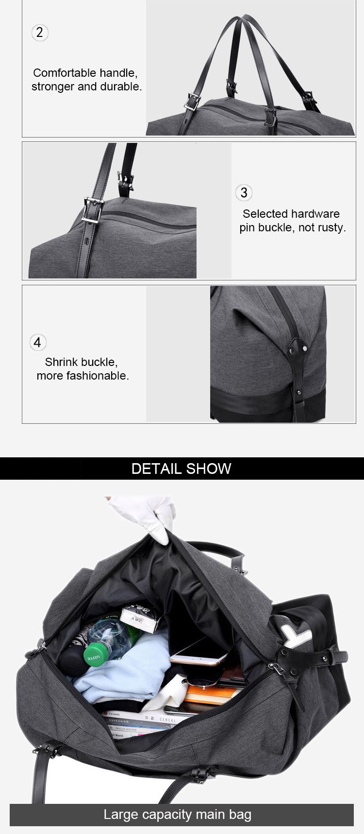 Black Gray 16.8L Sports Gym Bag With Shoe Compartment OEM ODM