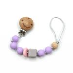 Beech Wooden Chewable BPA Free Silicone Teething Beads Pacifier Chain