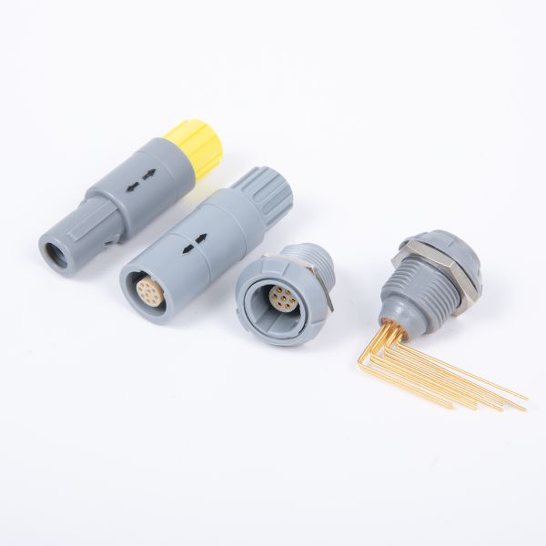 BEXKOM P series LEMO Redel ODU compatible circular push pull connectors with 2-26 Contacts IP50 to IP65 Rated and Gold Plated Brass Contacts plastic
