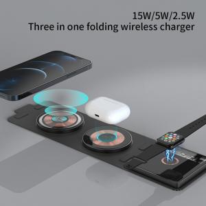 China Transparent Dual 15W Fabric Wireless Charger 3 In 1 Wireless Charger Charging Dock For Apple wholesale