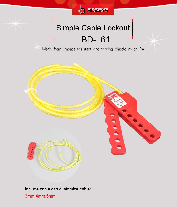 Yellow Adjustable Cable Lockout Impact Resistant Lock Handle Rotatable