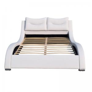 China Luxury Headboard Faux Leather Bed Double Size With Pillow Curve Shape White PU wholesale