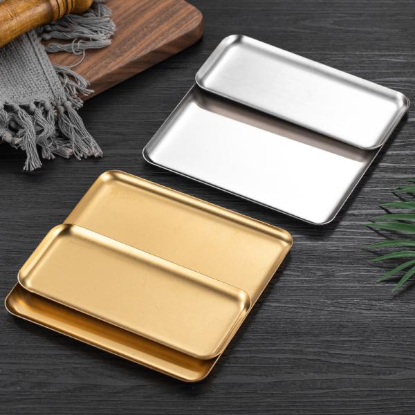 20*8.5cm 304 Stainless Steel Rectangular Cafe Tray with Straight Edge Baking Pan