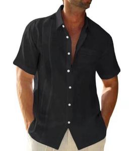 China Wholesale Clothing Manufacturers Men'S Short Sleeve Casual Shirt With Pocket black Color wholesale
