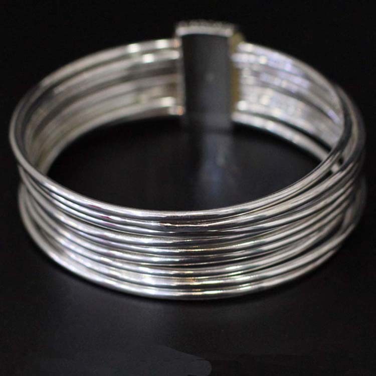 Women Nine Rows 925 Sterling Silver Marcasite Charm Bangle Bracelet(SY50013)