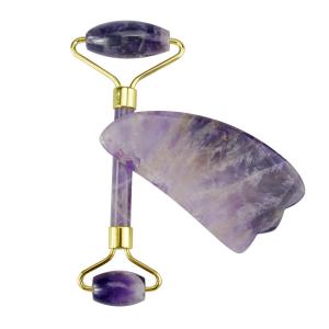 China Natural Amethyst Crystal Gua Sha And Jade Roller wholesale