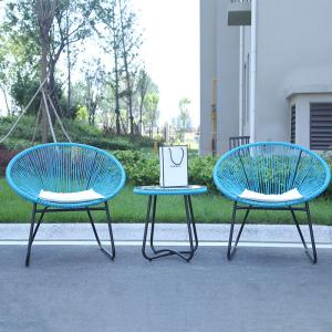 China Outdoor PE Rattan Woven Coffee Table Chair Colorful Furniture Set Tempered Glass Tabletop wholesale