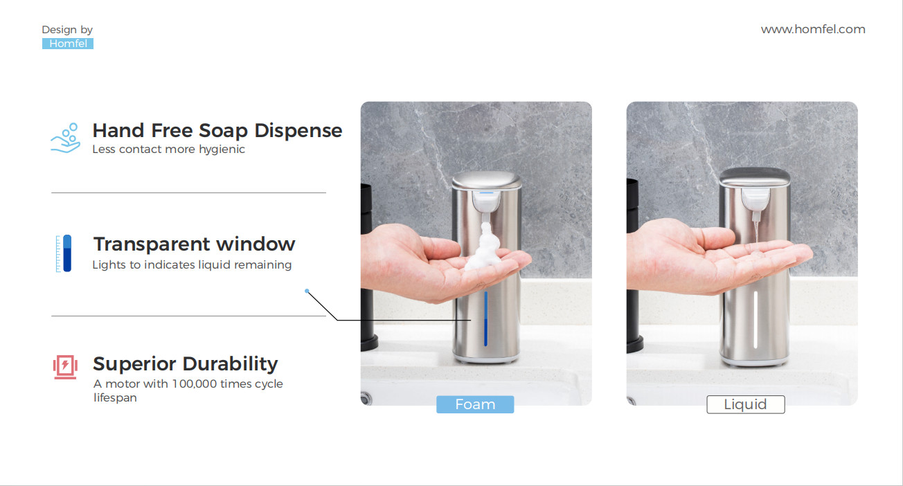 Touch-Free Rechargeable Sensor Liquid Soap Pump Dispenser , Polished Stainless Steel
