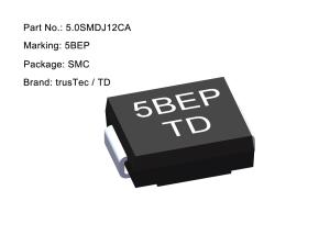 China High Power SMD TVS Diode 12v 5000W 5.0SMDJ12CA Clamping Voltage 19.9V wholesale