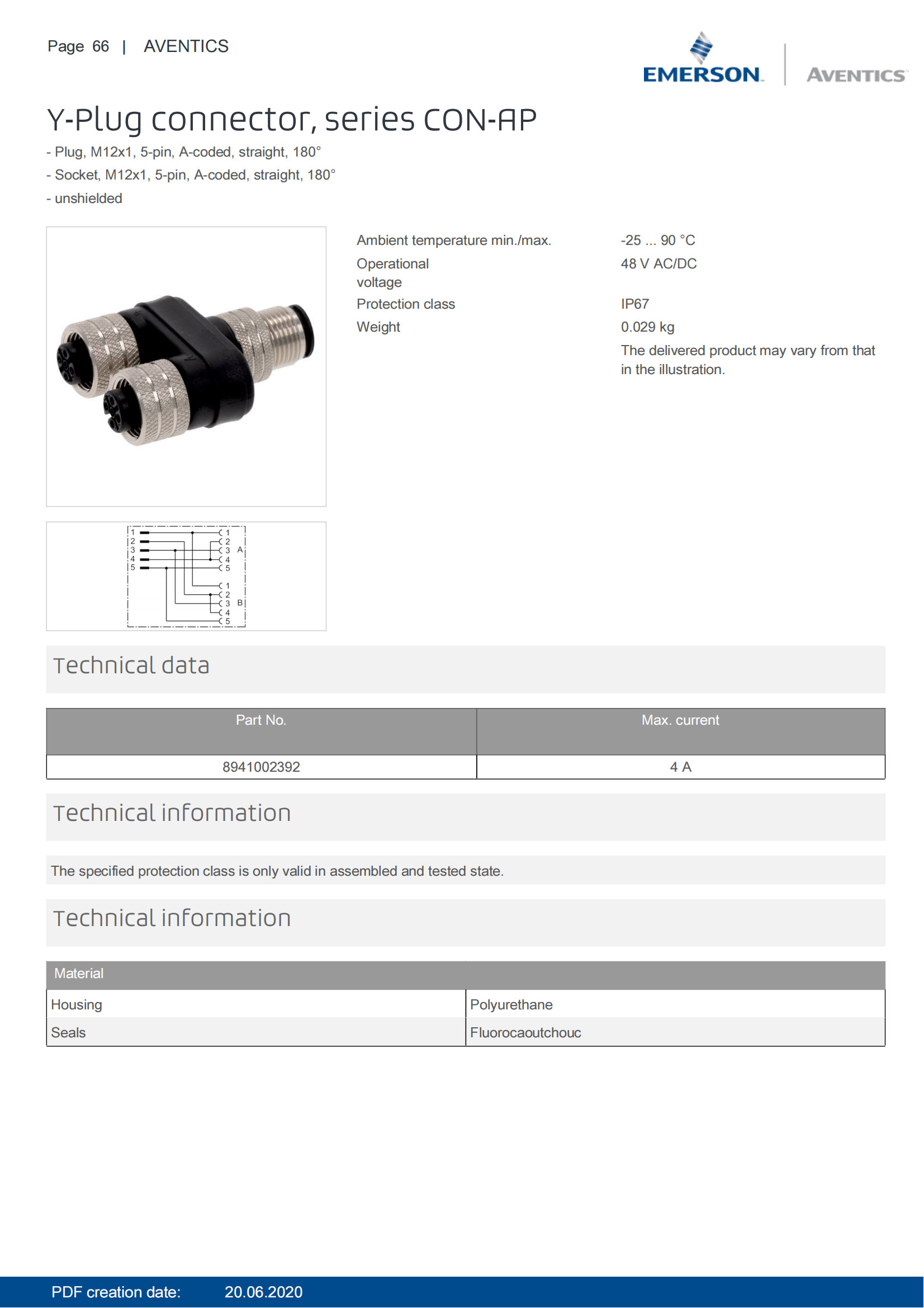 AVENTICS Pneumatic Connection Round Plug Y Connector Series CN2 – R419800162 IP65
