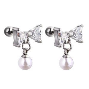 China Canada style fashion piercing jewelry bowknot shape stud earring with pearl wholesale