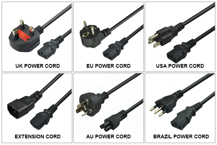 Rohs Certified 6m 8m 3 Pin Ac Power Cord Computer Power Supply Cable