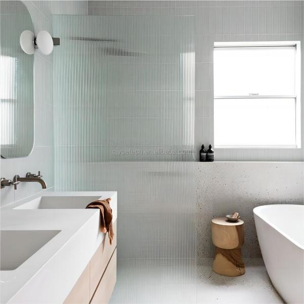 Solid Frameless Fluted Moru Tempered Frosted Glass Panel for Shower Screen