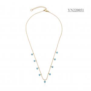 China Women Girls Stainless Steel CZ Gold Jewelry Layered Turquoise Necklaces wholesale