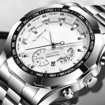 YHSK-098 Stainless Steel Quartz Watch 42mm Water Resistant Quartz Watch Calendar