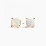 18K Gold 6MM Solitaire Opal Stud Earrings For Women And Girls Fine Jewelry