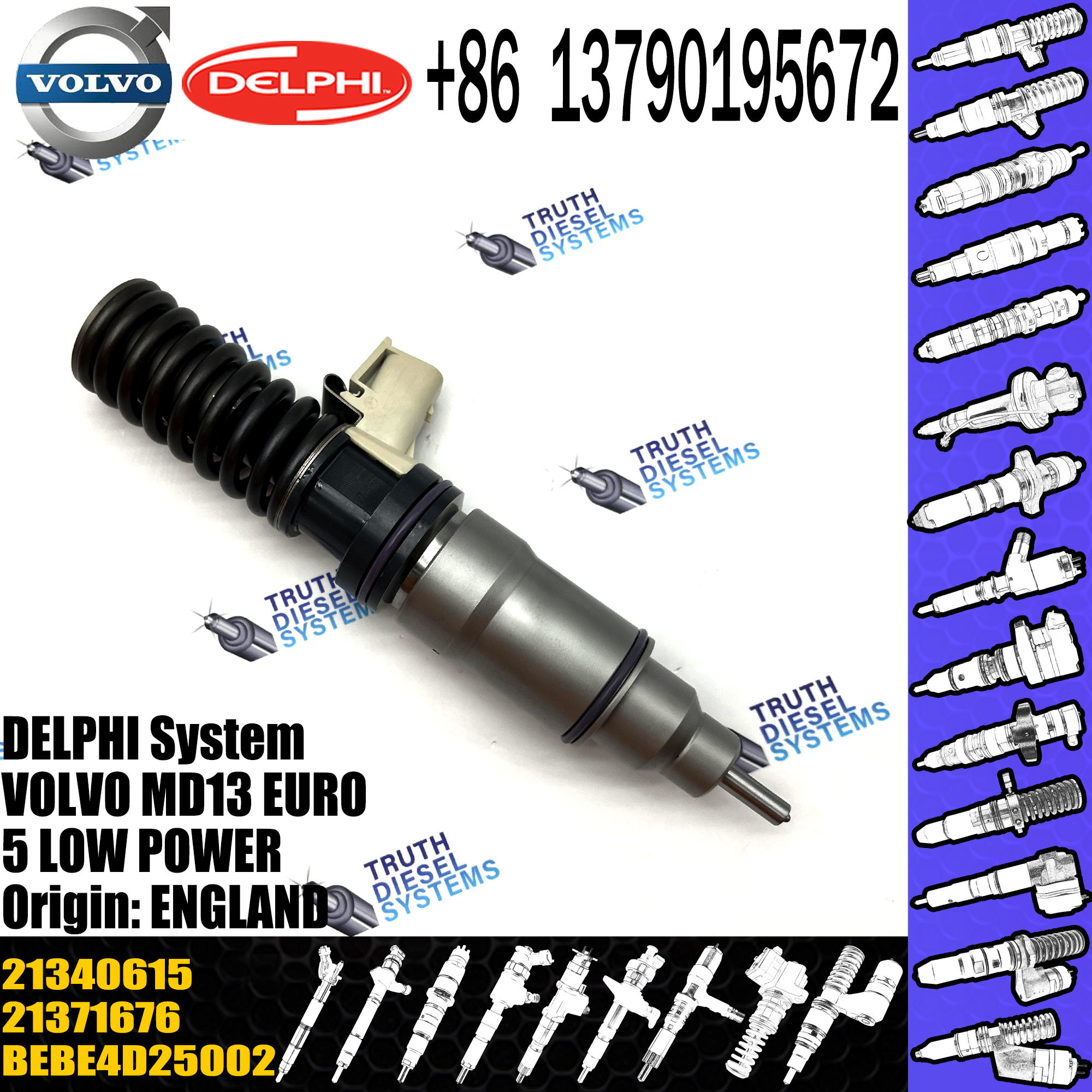 Diesel Fuel Injector 21371676 BEBE4D25002 BEBE4D25102 21340615 85003267 21340615 E3.18 for VOL MD13 EURO 5 MED POWER