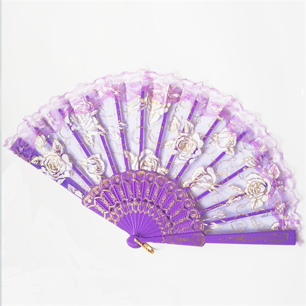 23*42cm Elegant Foldable Hand Fans Rose Pattern Plastic Lace Hand Fan