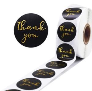 China Black Cute Round Adhesive Labels Paper Thank You Tag Sticker wholesale