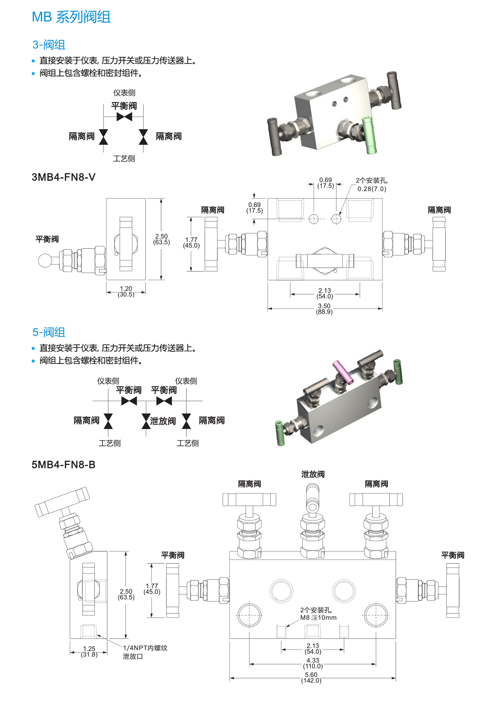 6000psi MA MB Needle Control Valve , High Pressure Instrument Manifold For CHNV
