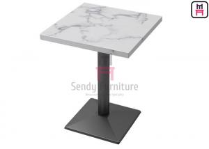 China Formica Marble Pattern HPL Hotel Dining Table with Black Color Heavy Casting Iron Base wholesale