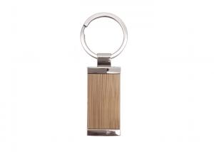 China Metal Bamboo Key Chain Rectangle Custom Logo Wooden Metal Keyring on sale