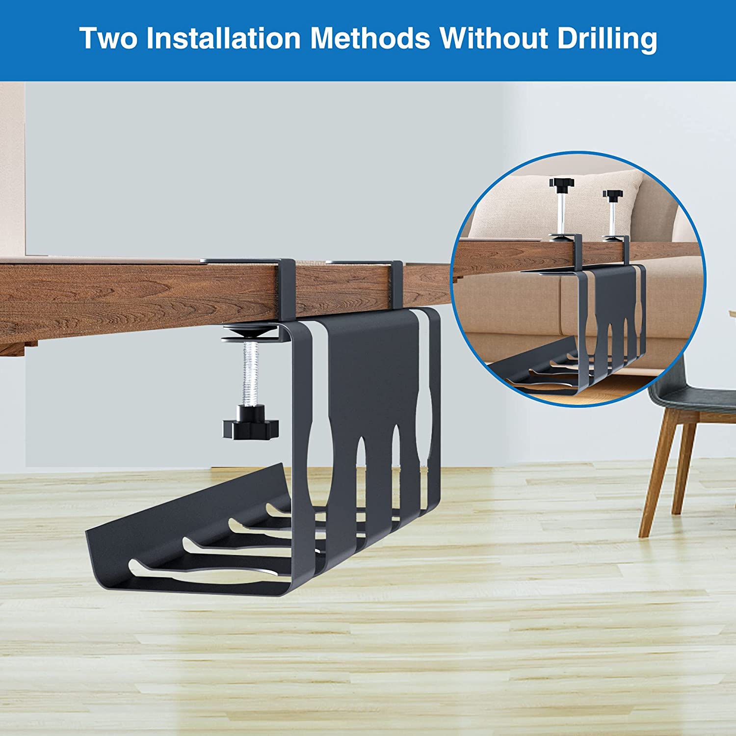 Silver Desk No Drilling Cable Management Tray for Workstation Cable Duct Cord Holder