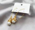 New Design Waterfresh Pearl Earrings Temperament Geometric Gold Color Metal Hoop