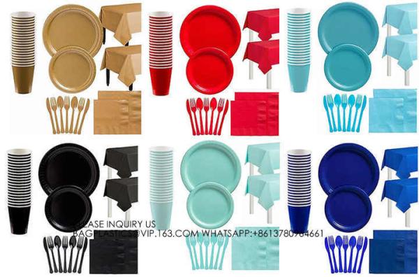 Colorful Party Pack! Includes Colorful Dinner Plates, Cutlery, Napkins And Cups