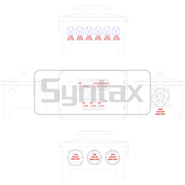 Syntax MP36 Portable Power Distribution Boxes IP67 Waterproof 125A/5P Inlet Three Phase Electric Power Distro 47.8*34*33CM