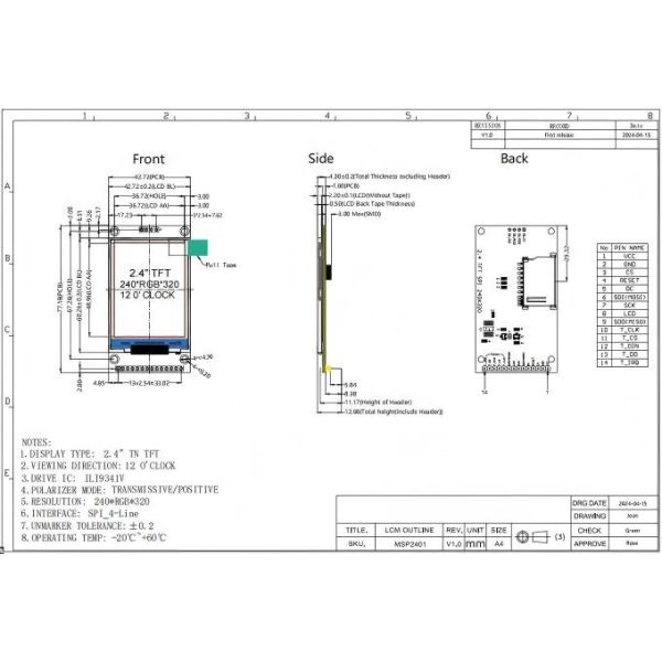 2.4 Inch HDMI LCD Display 320*240 HDMI LCD Module With SPI Interface