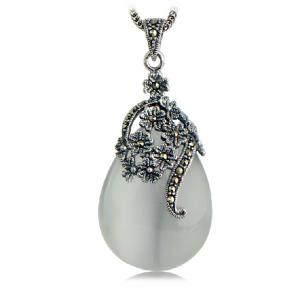 China Thai 925 Silver Pendant Necklace White Opal and Marcasite (JX467WHITE) on sale