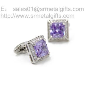 China Purple crystal square cufflinks for Valentine