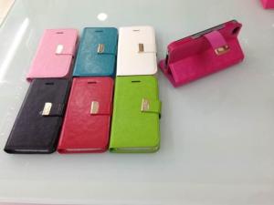 China Women iPhone 4S Cellphone Case Green Leather Flip Cover Stand Style wholesale