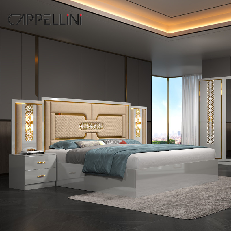 Home Master Room Double Leather King Size Bed Wholesale Cheap Modern Luxury Queen Wooden Mdf Full Bedroom Furniture Set