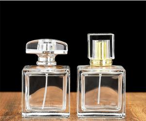 China Customizable Luxury Glass Mist Spray Bottle 100ml Empty Square Perfume Bottle on sale