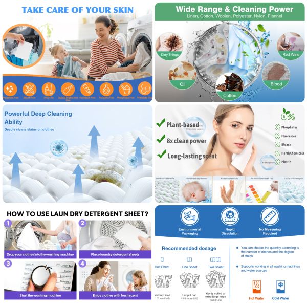 Eco-Friendly Biodegradable Laundry Detergent Sheets with Customizable Fragrance for Deep Cleaning
