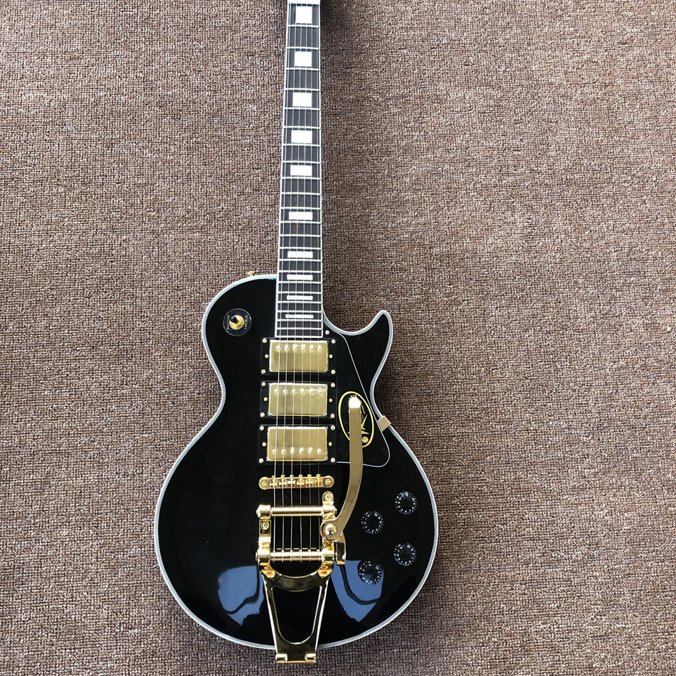 Custom Grand LP Style Electric Guitar with Rosewood Fingerboard White Binding Gold Hardware Bigsby Tremolo