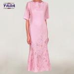 Ladies african bazin hand embroidery design party swing casual dress dresses