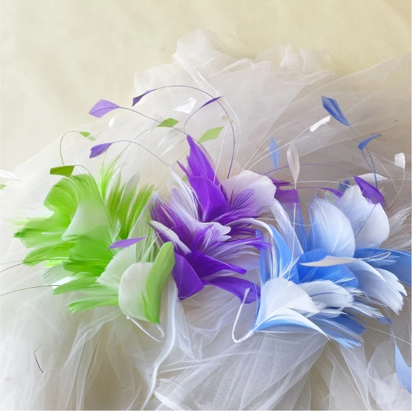 Millinery Supplies Goose Feather Flower Mount with Wire Accessory in 15*15 cm Size