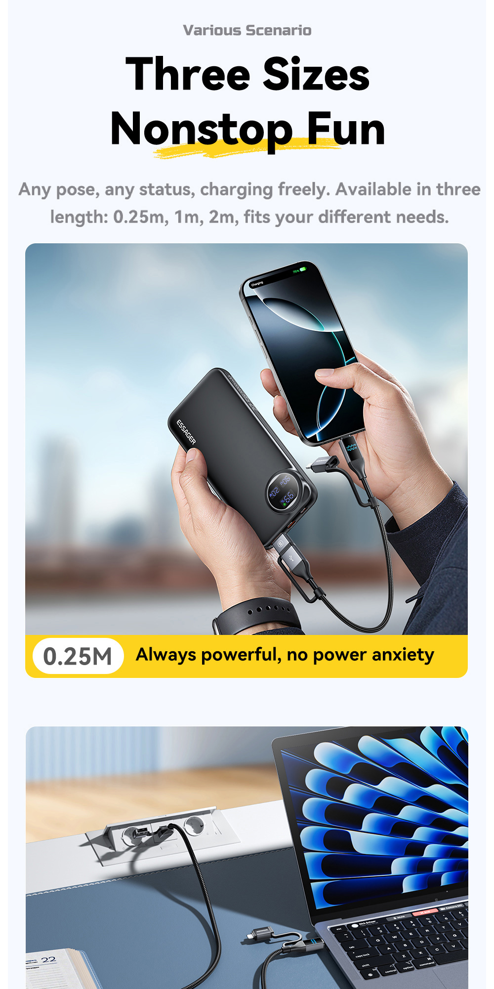 ESSAGER ES-X70 4 in 1 QC PD USB A/C to USB C/L Charging Data Cable