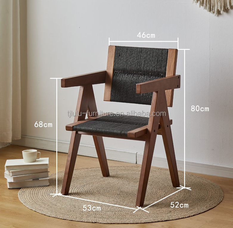 NO Folded Natural Nordic Solid Wooden Rope Woven Dining Chair For Restaurant Home Furniture