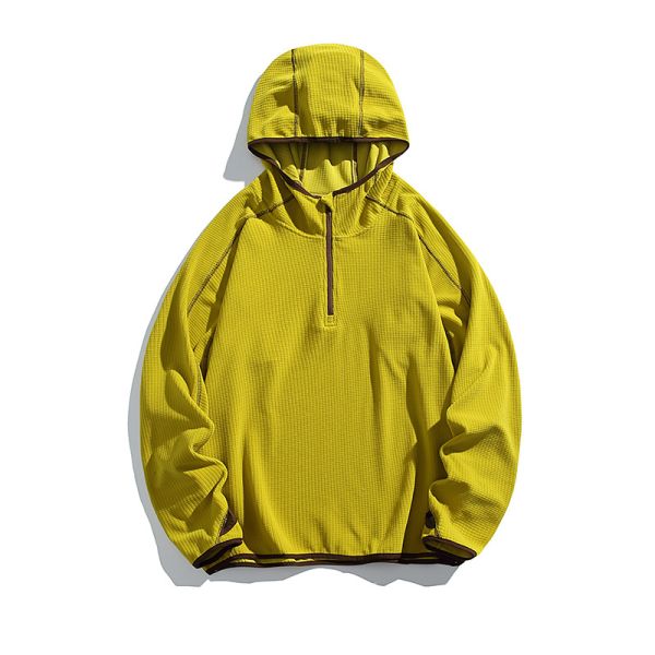 Custom OEM ODM Half Zip Hooded Thermal Pullover, Constant Temperature Warm Grid Outdoor Fleece Top, Custom Logo & Fabric Supported