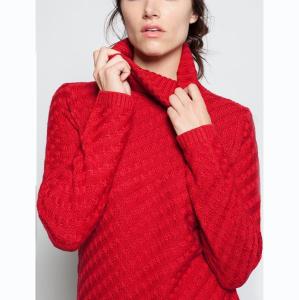 China Red High / Funnel Neck Jacquard Knit Sweater 50 Wool 50 Acrylic Material wholesale
