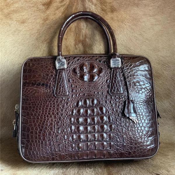 Alligator Leather Key Lock Closure Businessmen Laptop Briefcase Genuine