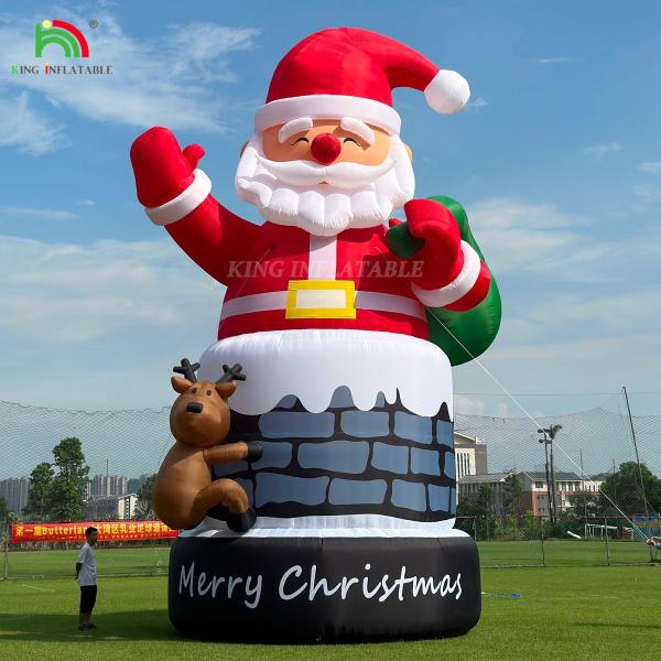 20FT 26ft 33ft Inflatable Santa Claus In Chimney With Reindeer Outdoor Christmas