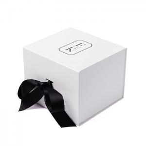 China Custom White Magnetic Folding Rigid Boxes With Ribbon For Gift Packaging on sale