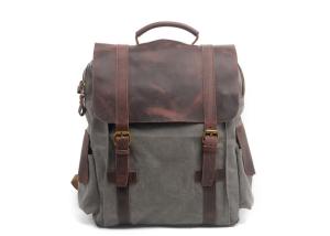 China CL-502 Gray Classical Backpack Vintage Canvas Bag with Leather wholesale